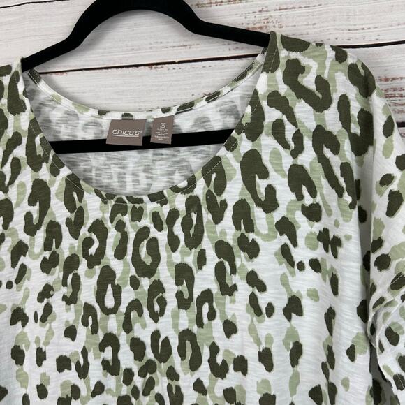 Women's Chicos White & Green Animal Print Cotton Modal Knit Short Sleeve Top XL - Picture 3 of 6